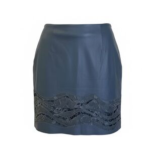 NWT Lafayette 148 blue grey leather skirt with lace insert. Size 8